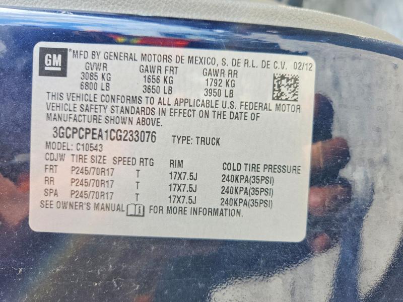 56642426 :رقم المزاد ، 3GCPCPEA1CG233076 vin ، 2012 Chevrolet Silverado مزاد بيع