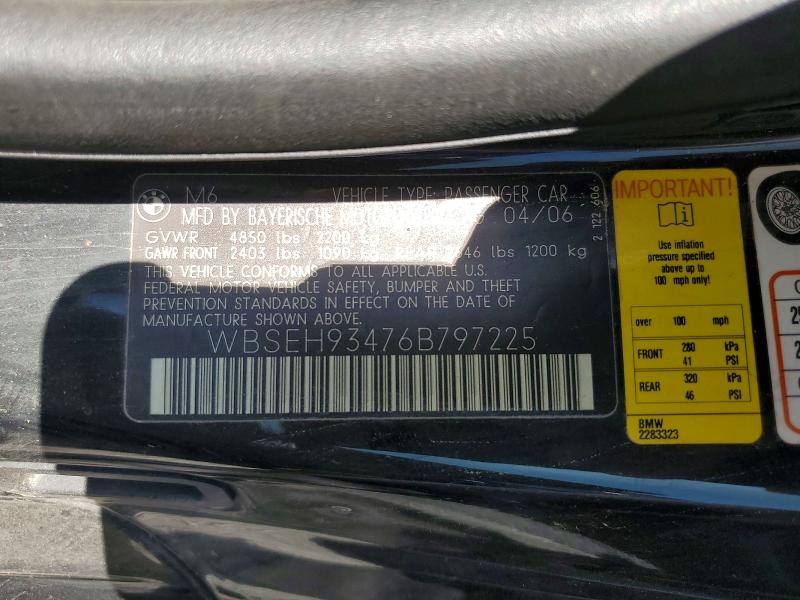 Aukcja sprzedaży 2006 Bmw M6, vin: WBSEH93476B797225, numer aukcji: 58307486