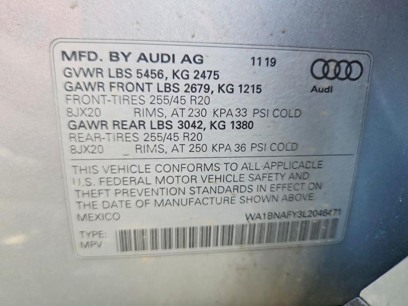 Aukcja sprzedaży 2020 Audi Q5, vin: WA1BNAFY3L2046471, numer aukcji: 55725526