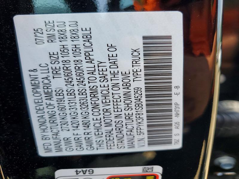 Aukcja sprzedaży 2025 Honda Ridgeline, vin: 5FPYK3F81SB045259, numer aukcji: 59004386