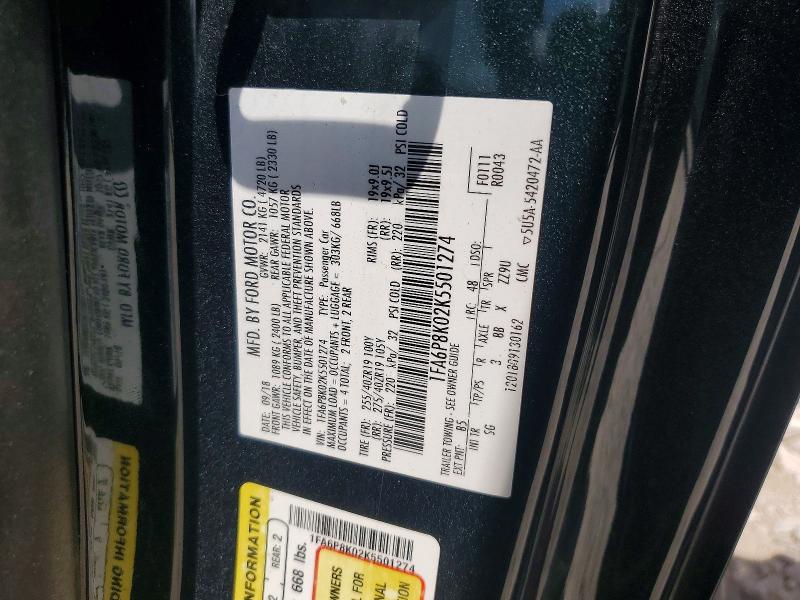 Продажа на аукционе авто 2019 Ford Mustang, vin: 1FA6P8K02K5501274, номер лота: 58579016