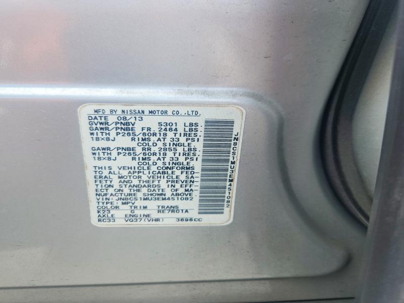 Aukcja sprzedaży 2014 Infiniti Qx70, vin: JN8CS1MU3EM451082, numer aukcji: 57386536