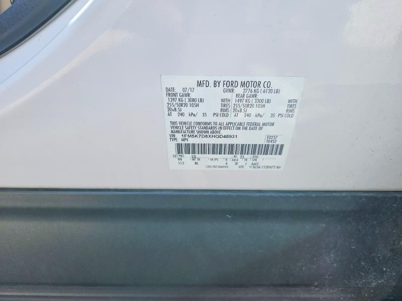 58361136 :رقم المزاد ، 1FM5K7D8XHGD48931 vin ، 2017 Ford Explorer مزاد بيع