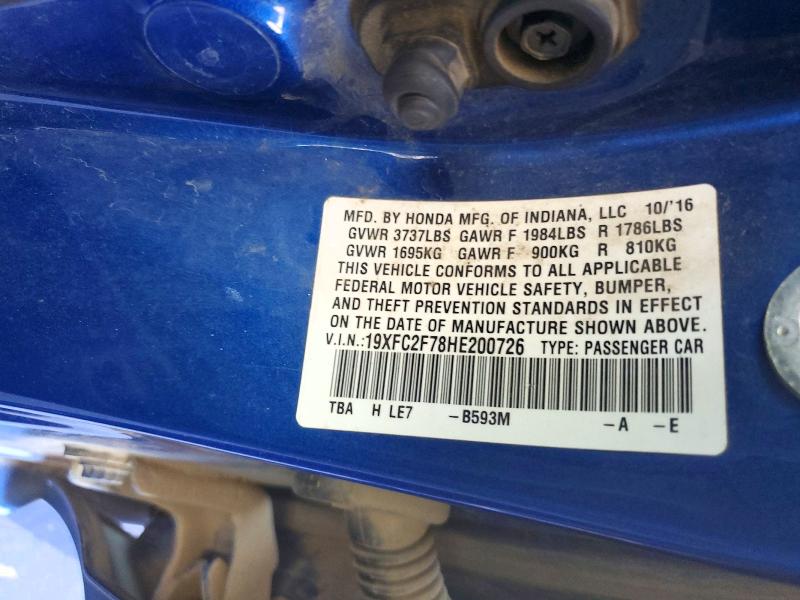 2017 Honda Civic მანქანა იყიდება აუქციონზე, vin: 19XFC2F78HE200726, აუქციონის ნომერი: 56716916