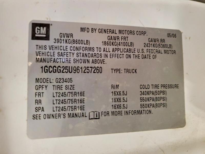 57039416 :رقم المزاد ، 1GCGG25U961257260 vin ، 2006 Chevrolet Express G2500 مزاد بيع