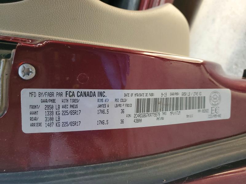 2019 Dodge Grand Caravan მანქანა იყიდება აუქციონზე, vin: 2C4RDGBG7KR779579, აუქციონის ნომერი: 57951876