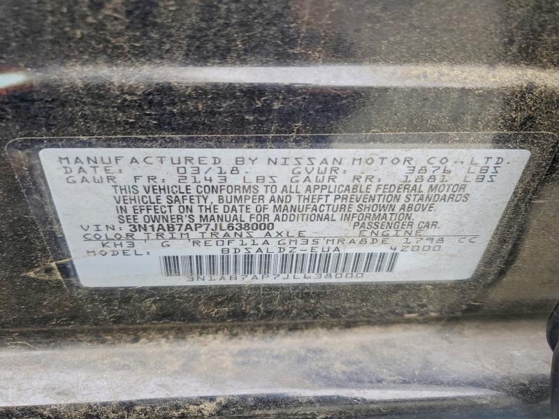 2018 Nissan Sentra მანქანა იყიდება აუქციონზე, vin: 3N1AB7AP7JL638000, აუქციონის ნომერი: 57316436
