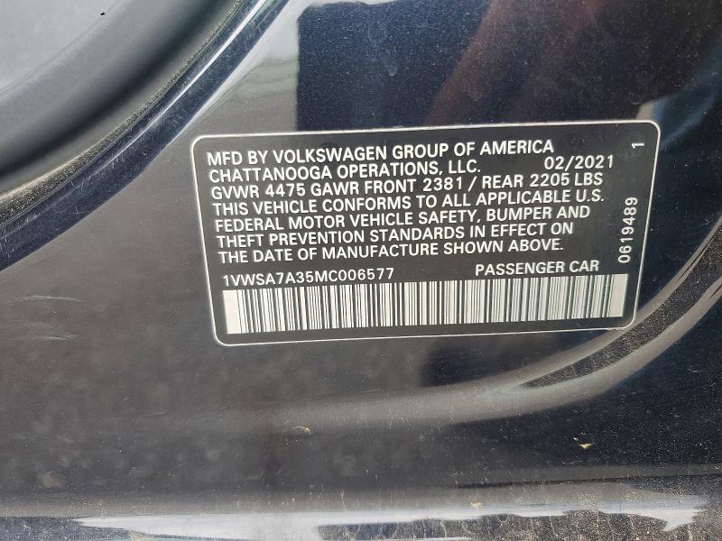 Продажа на аукционе авто 2021 Volkswagen Passat, vin: 1VWSA7A35MC006577, номер лота: 55380056