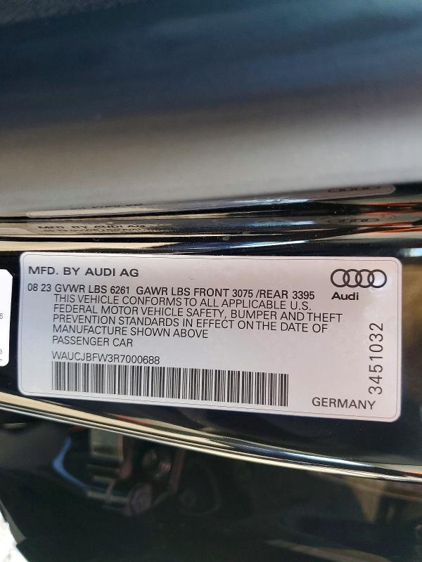 58472916 :رقم المزاد ، WAUCJBFW3R7000688 vin ، 2024 Audi E-tron Gt مزاد بيع