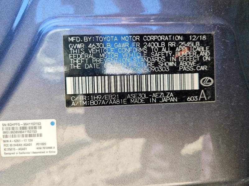 2019 Lexus Is მანქანა იყიდება აუქციონზე, vin: JTHBA1D2XK5090303, აუქციონის ნომერი: 55791976