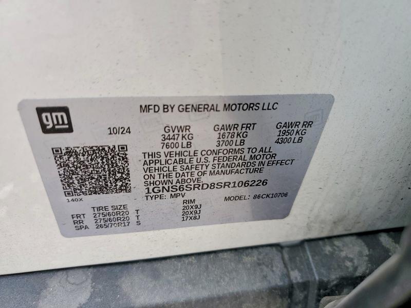 Aukcja sprzedaży 2025 Chevrolet Tahoe, vin: 1GNS6SRD8SR106226, numer aukcji: 56426446