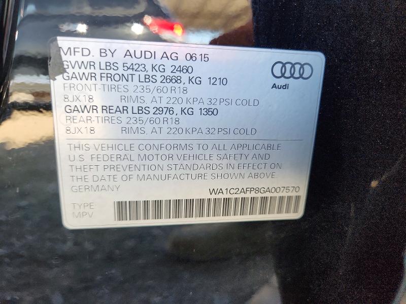 Продаж на аукціоні авто 2016 Audi Q5, vin: WA1C2AFP8GA007570, номер лоту: 56353446