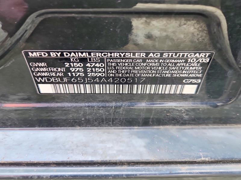 2004 Mercedes-benz E მანქანა იყიდება აუქციონზე, vin: WDBUF65J54A420517, აუქციონის ნომერი: 57031326