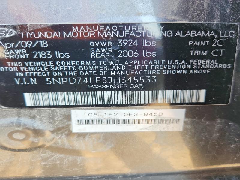 2018 Hyundai Elantra მანქანა იყიდება აუქციონზე, vin: 5NPD74LF3JH345533, აუქციონის ნომერი: 56837276