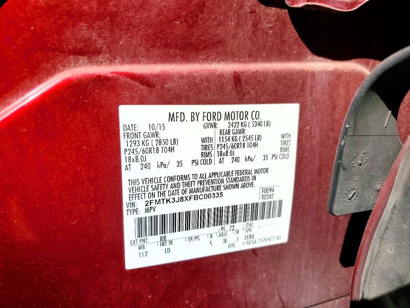 Продаж на аукціоні авто 2015 Ford Edge, vin: 2FMTK3J8XFBC00335, номер лоту: 56710696