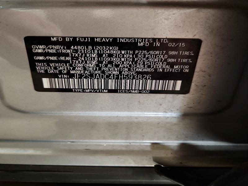 Продажа на аукционе авто 2015 Subaru Forester, vin: JF2SJADC4FH593826, номер лота: 59143746