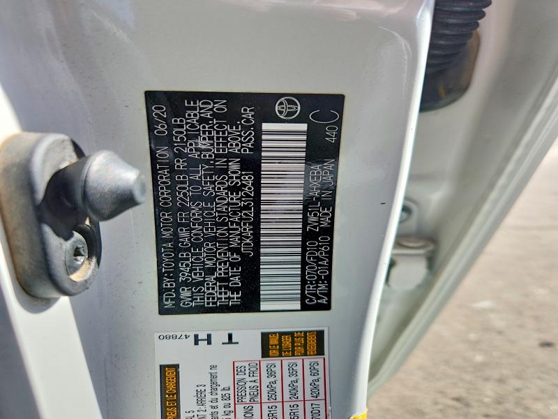 2020 Toyota Prius მანქანა იყიდება აუქციონზე, vin: JTDKARFU2L3126481, აუქციონის ნომერი: 56258516