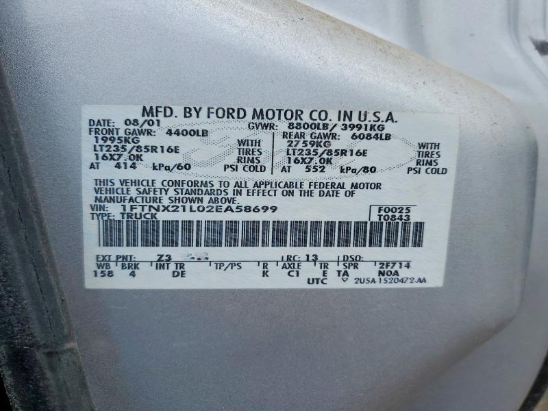 Aukcja sprzedaży 2002 Ford F250, vin: 1FTNX21L02EA58699, numer aukcji: 59172556
