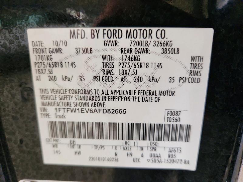 Aukcja sprzedaży 2010 Ford F150, vin: 1FTFW1EV6AFD82665, numer aukcji: 56672566