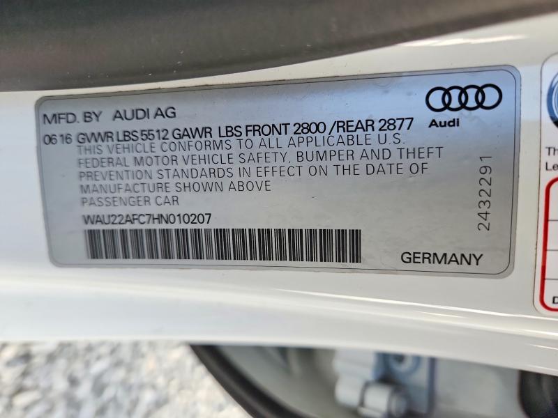 2017 Audi A7 მანქანა იყიდება აუქციონზე, vin: WAU22AFC7HN010207, აუქციონის ნომერი: 57853226