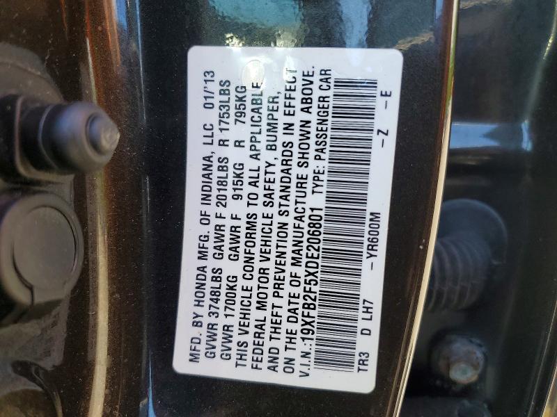 Aukcja sprzedaży 2013 Honda Civic, vin: 19XFB2F5XDE206801, numer aukcji: 58652686