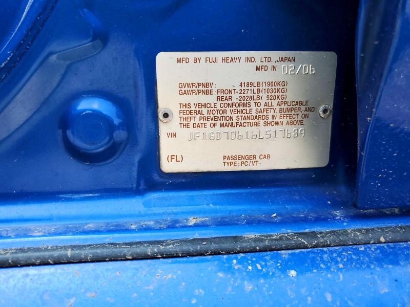 Aukcja sprzedaży 2006 Subaru Impreza, vin: JF1GD70616L517689, numer aukcji: 58550766