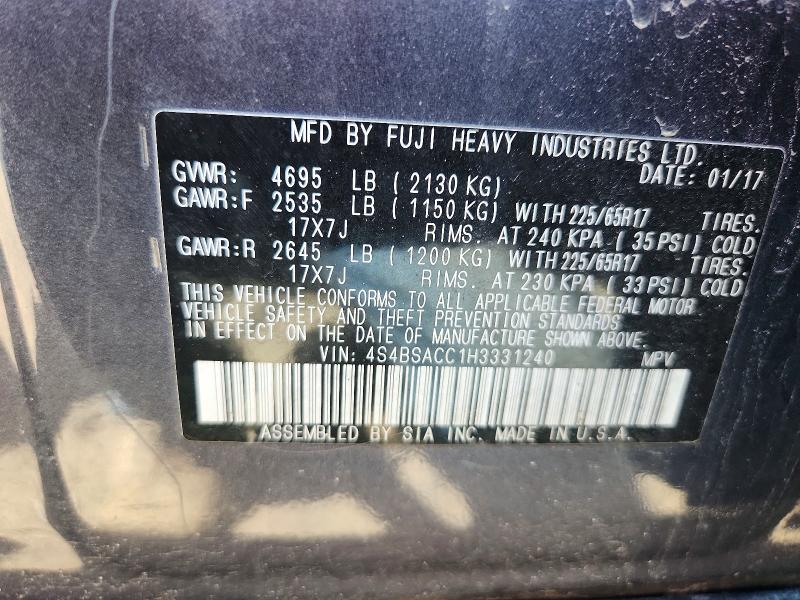 57200626 :رقم المزاد ، 4S4BSACC1H3331240 vin ، 2017 Subaru Outback مزاد بيع