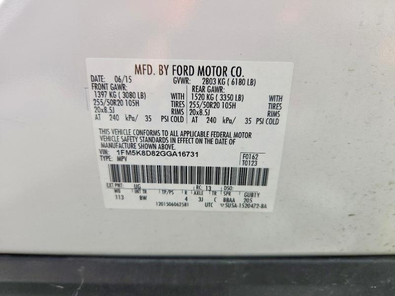 Продаж на аукціоні авто 2016 Ford Explorer, vin: 1FM5K8D82GGA16731, номер лоту: 55427086