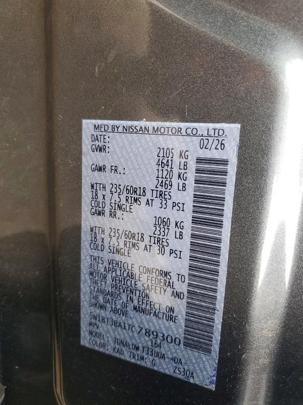 2026 Nissan Rogue მანქანა იყიდება აუქციონზე, vin: 5N1BT3BA1TC789300, აუქციონის ნომერი: 56317466