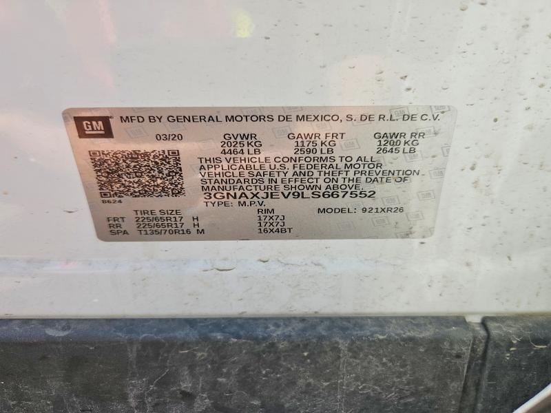 Aukcja sprzedaży 2020 Chevrolet Equinox, vin: 3GNAXJEV9LS667552, numer aukcji: 55869466