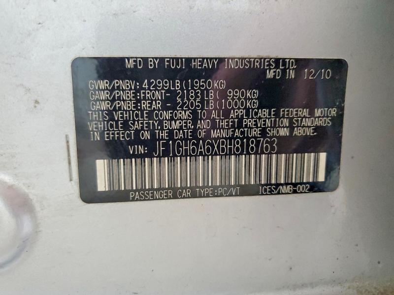 Продажа на аукционе авто 2011 Subaru Impreza, vin: JF1GH6A6XBH818763, номер лота: 57560556