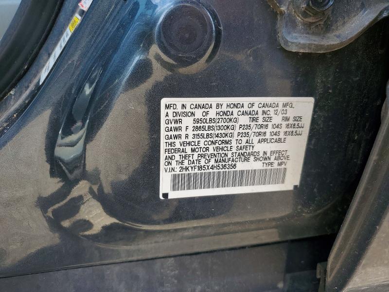 2004 Honda Pilot მანქანა იყიდება აუქციონზე, vin: 2HKYF185X4H536356, აუქციონის ნომერი: 55650776