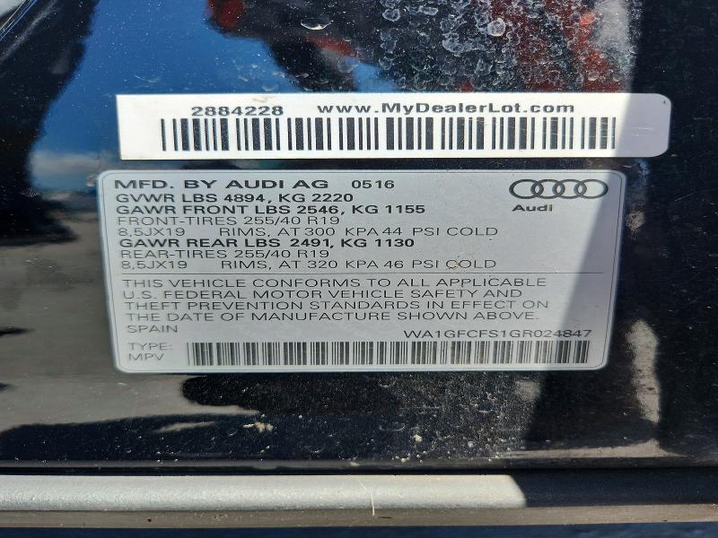 Продаж на аукціоні авто 2016 Audi Q3, vin: WA1GFCFS1GR024847, номер лоту: 56614896
