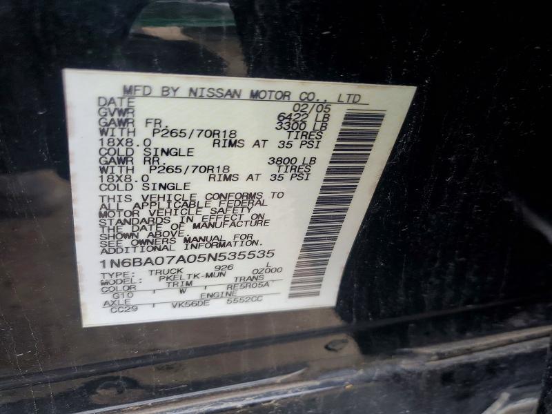 55655476 :رقم المزاد ، 1N6BA07A05N535535 vin ، 2005 Nissan Titan مزاد بيع