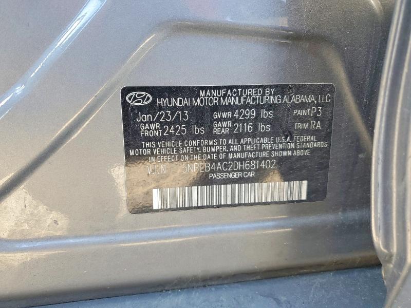 2013 Hyundai Sonata მანქანა იყიდება აუქციონზე, vin: 5NPEB4AC2DH681402, აუქციონის ნომერი: 55748866