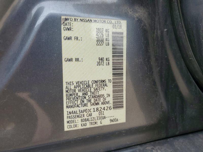 2018 Nissan Altima მანქანა იყიდება აუქციონზე, vin: 1N4AL3AP0JC182426, აუქციონის ნომერი: 56160926
