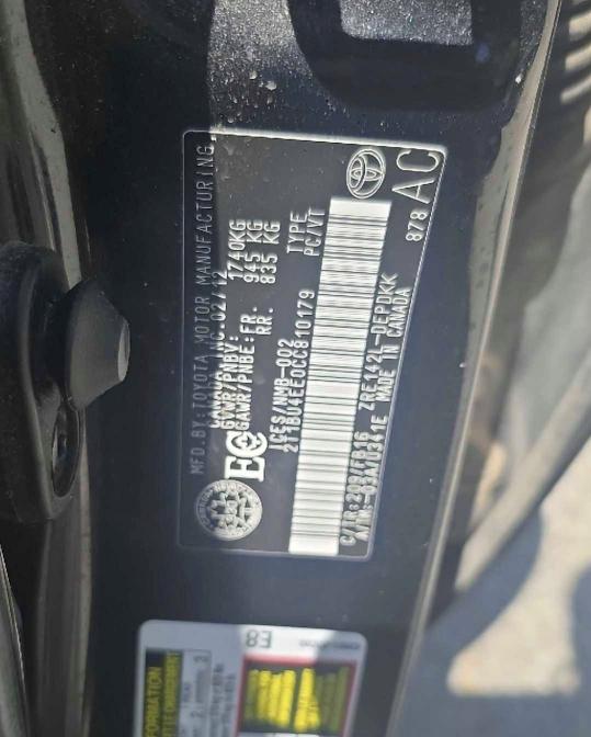 57747996 :رقم المزاد ، 2T1BU4EE0CC810179 vin ، 2012 Toyota Corolla مزاد بيع