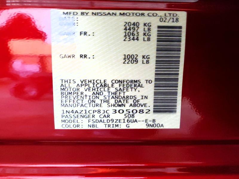 55533236 :رقم المزاد ، 1N4AZ1CP8JC305082 vin ، 2018 Nissan Leaf مزاد بيع