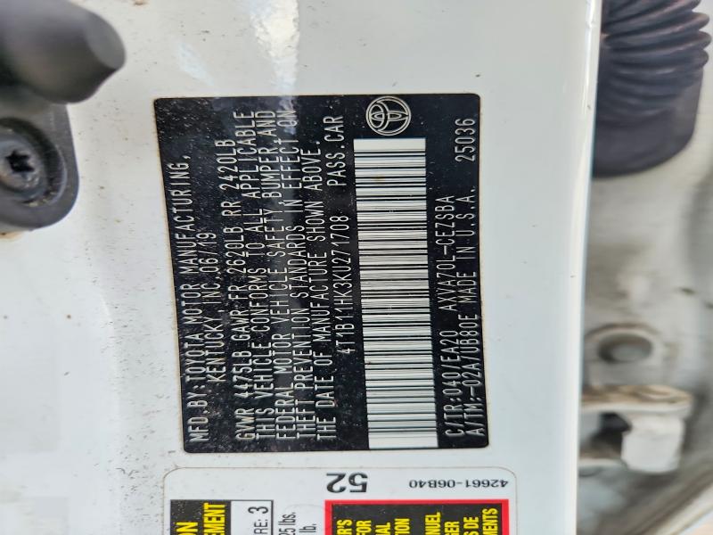 58723976 :رقم المزاد ، 4T1B11HK3KU271708 vin ، 2019 Toyota Camry مزاد بيع