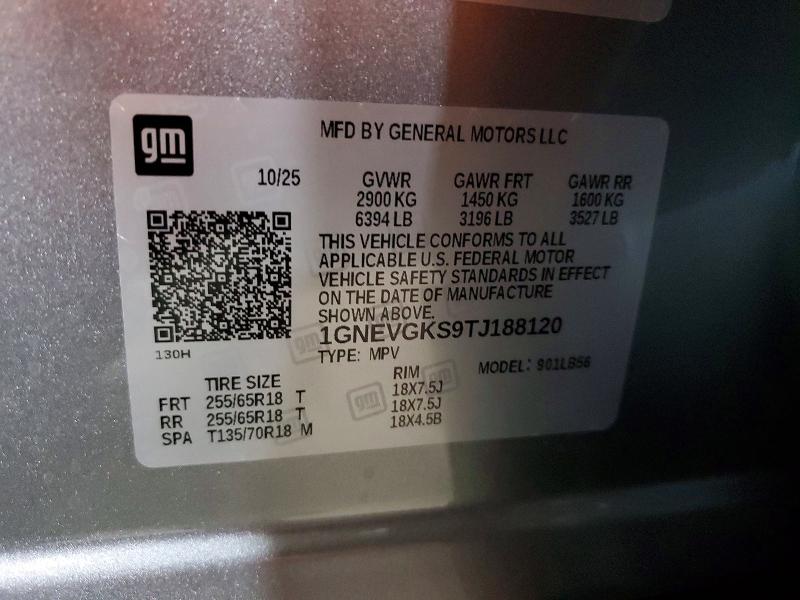 55950126 :رقم المزاد ، 1GNEVGKS9TJ188120 vin ، 2026 Chevrolet Traverse مزاد بيع
