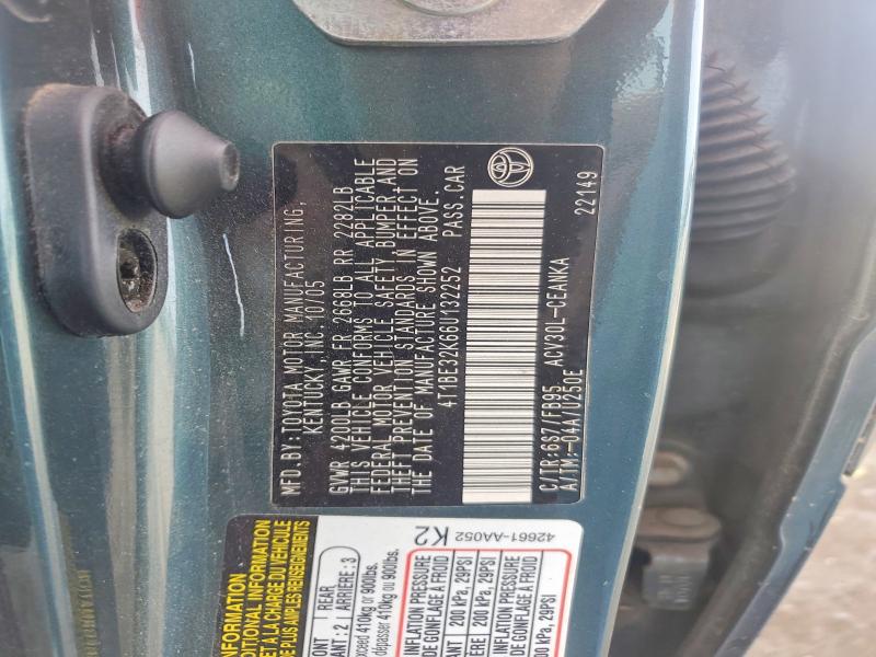 2006 Toyota Camry მანქანა იყიდება აუქციონზე, vin: 4T1BE32K66U132252, აუქციონის ნომერი: 55675246