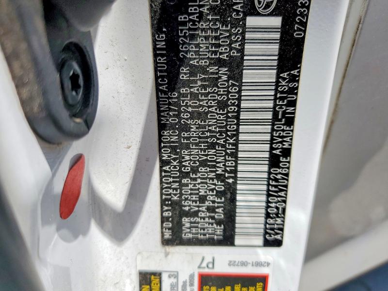 2016 Toyota Camry მანქანა იყიდება აუქციონზე, vin: 4T1BF1FK1GU193067, აუქციონის ნომერი: 57044606