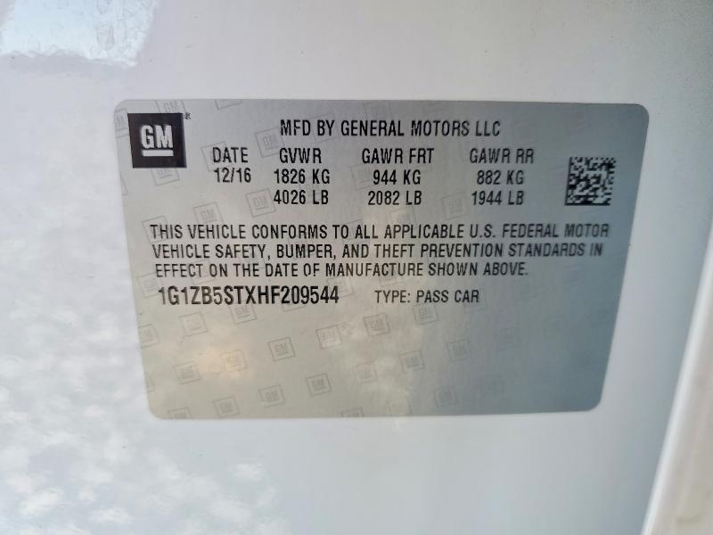 Продаж на аукціоні авто 2017 Chevrolet Malibu, vin: 1G1ZB5STXHF209544, номер лоту: 57883406