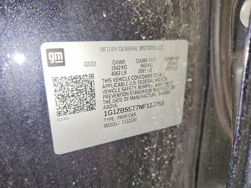 2022 Chevrolet Malibu მანქანა იყიდება აუქციონზე, vin: 1G1ZB5ST7NF120753, აუქციონის ნომერი: 58094776