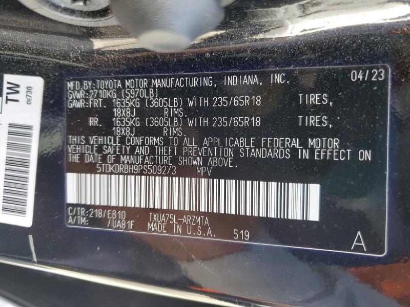 55914636 :رقم المزاد ، 5TDKDRBH9PS509273 vin ، 2023 Toyota Highlander مزاد بيع
