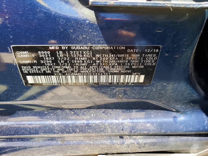 Aukcja sprzedaży 2019 Subaru Ascent, vin: 4S4WMACD3K3444151, numer aukcji: 55561926
