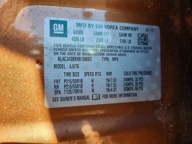 Продаж на аукціоні авто 2017 Buick Encore, vin: KL4CJASBXHB108683, номер лоту: 58089796