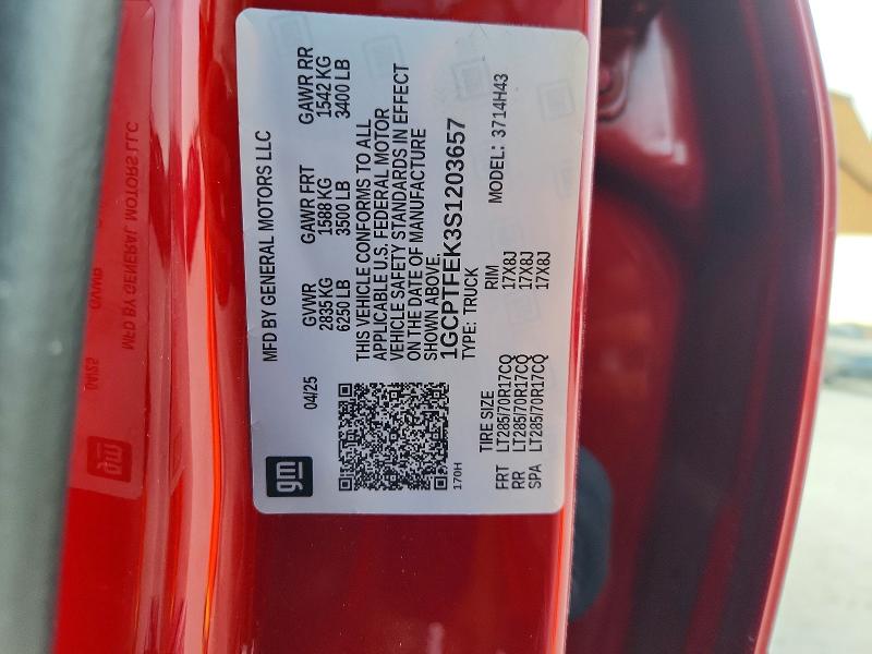 2025 Chevrolet Colorado მანქანა იყიდება აუქციონზე, vin: 1GCPTFEK3S1203657, აუქციონის ნომერი: 58129856