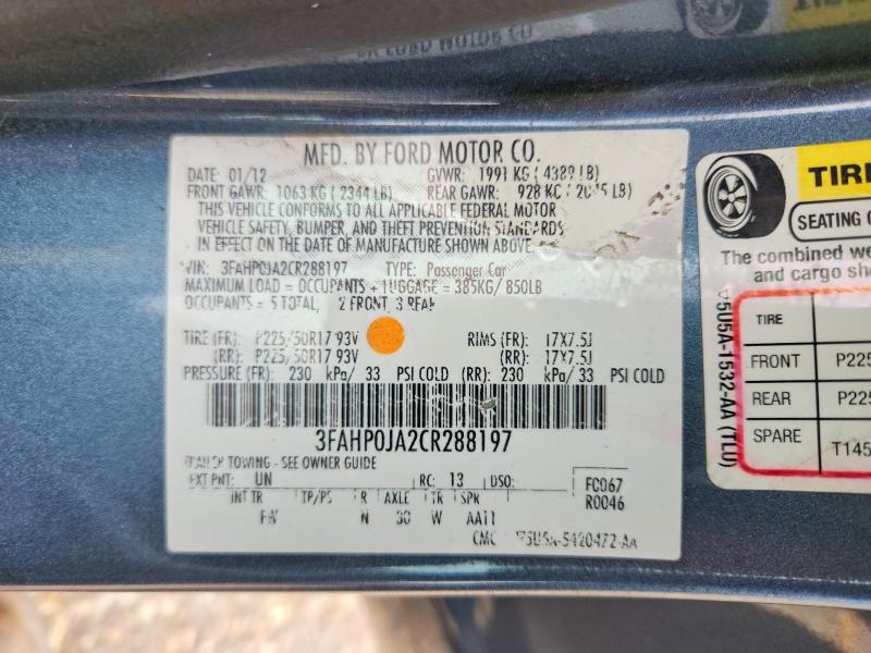 Продаж на аукціоні авто 2012 Ford Fusion, vin: 3FAHP0JA2CR288197, номер лоту: 56427676