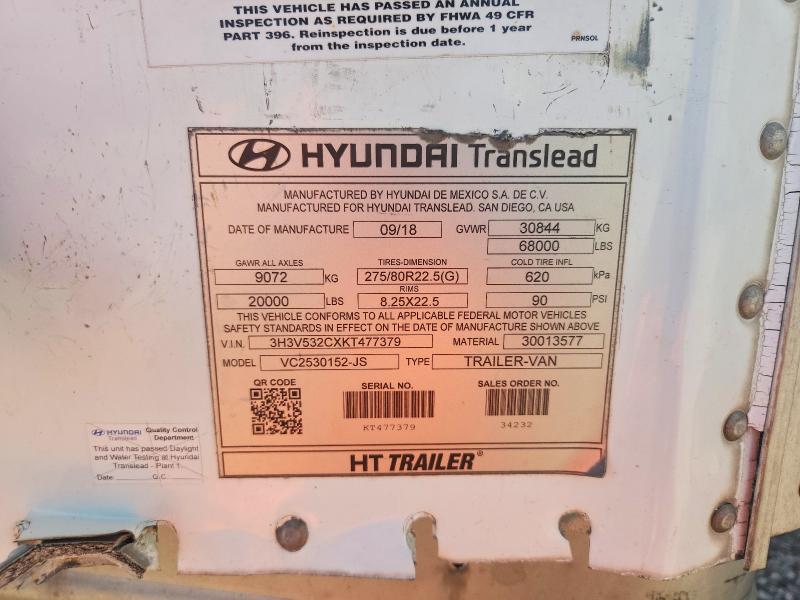 Aukcja sprzedaży 2019 Hyundai Translead Inc Trailers, vin: 3H3V532CXKT477379, numer aukcji: 58402986
